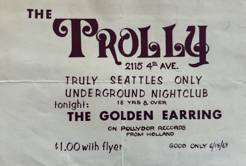 The Golden Earring show Flyer The Trolly Seattle June 15 1969